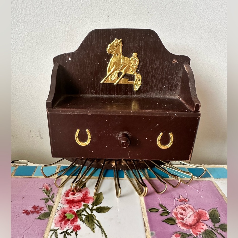 Vintage Horse Buggy Western Wooden Men’s Tie Rack Holder Storage Drawer